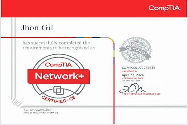 The CompTIA Network+ certification validates my knowledge and skills in designing, managing, and troubleshooting both wired and wireless networks. Through this certification, I’ve developed a strong foundation in networking concepts such as IP addressing, subnetting, routing, switching, DNS, DHCP, firewalls, and network protocols.It also demonstrates my ability to:
Configure and manage network devices Identify and mitigate network security threats Support the implementation of virtualized networks and cloud-based connectivity Troubleshoot network outages and performance issues using tools and best practices
This certification equips me to support enterprise-level networks, making it an essential part of my broader cloud computing and IT skillset.
